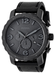 Fossil Nate Chronograph Black Dial Black Leather Strap Watch for Men - JR1354