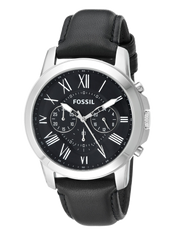 Fossil Grant Chronograph Black Dial Black Leather Strap Watch for Men - FS4812
