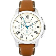 Fossil Grant Chronograph White Dial Brown Leather Strap Watch for Men - FS5060