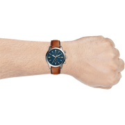 Fossil Townsman Chronograph Blue Dial Brown Leather Strap Watch for Men - FS5279