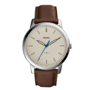 Fossil Minimalist Off White Dial Brown Leather Strap Watch for Men - FS5306