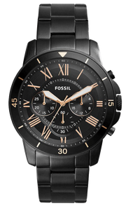 Fossil Grant Sport Chronograph Black Dial Black Steel Strap Watch for Men - FS5374
