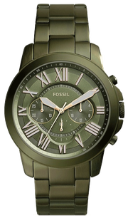 Fossil Grant Chronograph Olive Green Dial Green Steel Strap Watch for Men - FS5375