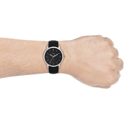 Fossil The Minimalist Three Hand Black Dial Black Leather Strap Watch for Men - FS5398
