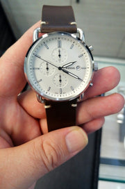 Fossil The Commuter White Dial Brown Leather Strap Watch for Men - FS5402