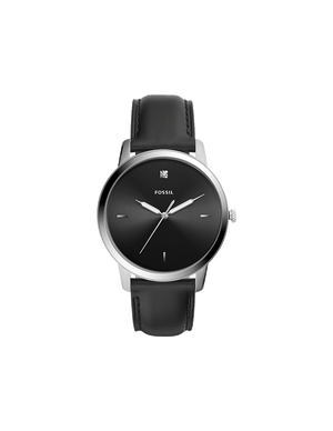 Fossil The Minimalist Carbon Series Black Dial Black Leather Strap Watch for Men - FS5497