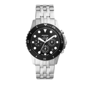 Fossil FB-01 Chronograph Black Dial Silver Steel Strap Watch for Men - FS5837