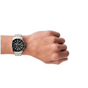 Fossil FB-01 Chronograph Black Dial Silver Steel Strap Watch for Men - FS5837