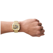 Fossil Retro Analog-Digital Gold Dial Gold Steel Strap Watch for Men - FS5889