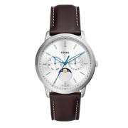 Fossil Neutra Minimalist Moonphase Silver Dial Brown Leather Strap Watch for Men - FS5905