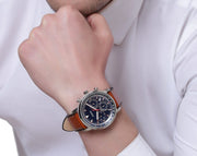 Fossil Goodwin Chronograph Blue Dial Brown Leather Strap Watch for Men - FS5414