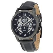Fossil Grant Automatic Chronograph Black Dial Black Leather Strap Watch for Men - ME3028