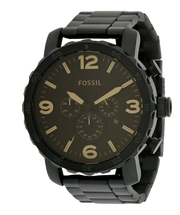Fossil Nate Chrongraph Ion Plated Black Dial Black Steel Strap Watch for Men - JR1356