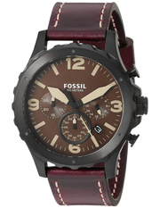 Fossil Nate Chronograph Brown Dial Brown Leather Strap Watch for Men - JR1511