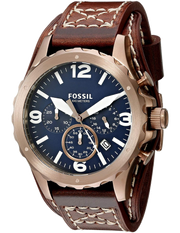 Fossil Nate Chronograph Blue Dial Brown Leather Strap Watch for Men - JR1505