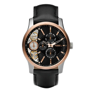 Fossil Twist Multi-Function Chronograph Black Dial Black Leather Strap Watch for Men - ME1099