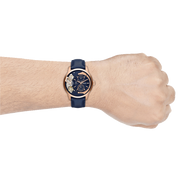 Fossil Townsman Twist Skeleton Blue Dial Blue Leather Strap Watch for Men -  ME1138