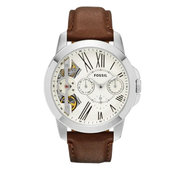 Fossil Grant Twist Multi-Function White Dial Brown Leather Strap Watch for Men - ME1144