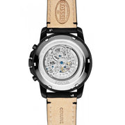 Fossil Grant Automatic Chronograph Black Dial Black Leather Strap Watch for Men - ME3028