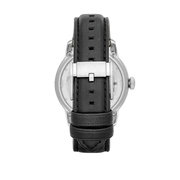 Fossil Townsman Automatic Skeleton Silver Dial Black Leather Strap Watch for Men - ME3041