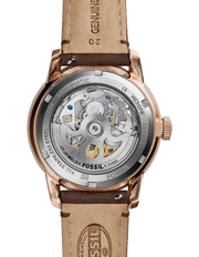 Fossil Townsman Automatic Skeleton White Dial Brown Leather Strap Watch for Men - ME3078