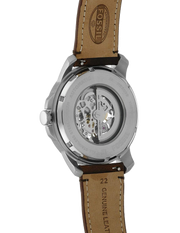 Fossil Grant Automatic Beige Skeleton Dial Brown Leather Strap Watch for Men - ME3099