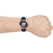Fossil Grant Automatic Skeleton Blue Dial Blue Leather Strap Watch for Men - ME3102