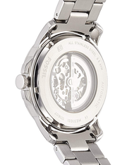 Fossil Grant Automatic Skeleton Black Dial Silver Steel Strap Watch for Men - ME3103