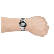 Fossil Grant Automatic Skeleton Black Dial Silver Steel Strap Watch for Men - ME3103