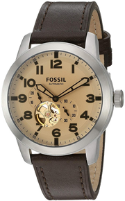 Fossil Pilot 54 Automatic Cream Dial Brown Leather Strap Watch for Men - ME3119