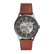 Fossil Forrester Automatic Skeleton Grey Dial Brown Leather Strap Watch for Men - ME3178