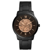 Fossil Neutra Automatic Skeleton Black Dial Black Steel Strap Watch for Men - ME3183