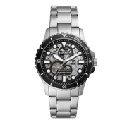 Fossil FB-01 Automatic Skeleton Black Dial Silver Steel Strap Watch for Men - ME3190