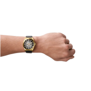 Fossil Everett Automatic Skeleton Black Dial Black Leather Strap Watch for Men - ME3208