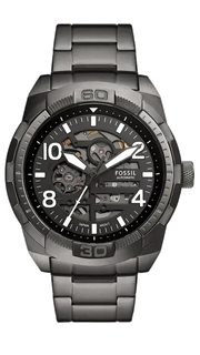 Fossil Bronson Automatic Skeleton Black Dial Grey Steel Strap Watch for Men - ME3255