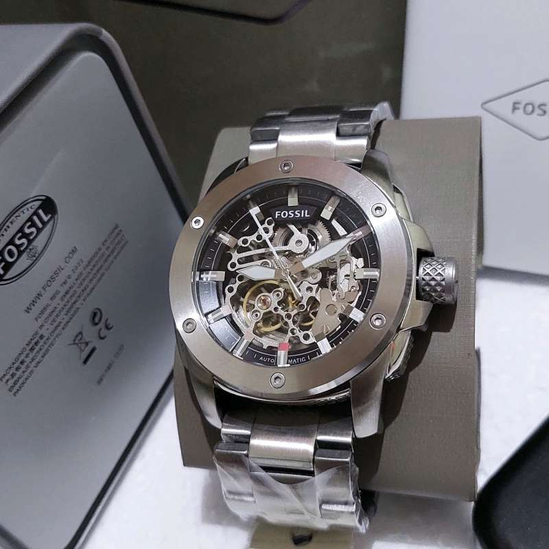 Fossil Modern Machine Automatic Silver Dial Silver Steel Strap Watch for Men - ME3081