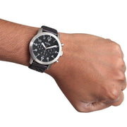 Fossil Pilot 54 Chronograph Black Dial Black Leather Strap Watch for Men - FS5181