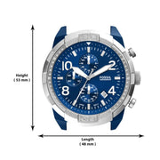 Fossil Bronson Chronograph Luggage Blue Dial Brown Leather Strap Watch for Men - FS5829