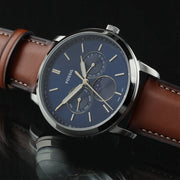 Fossil Neutra Minimalist Moonphase Blue Dial Brown Leather Strap Watch for Men - FS5903