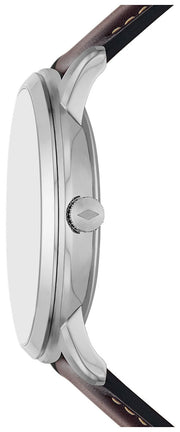 Fossil Neutra Minimalist Moonphase Silver Dial Brown Leather Strap Watch for Men - FS5905