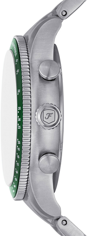 Fossil Sport Tourer Chronograph Green Dial Silver Steel Strap Watch for Men - FS6048
