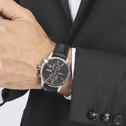 Hugo Boss Jet Chronograph Black Dial Black Leather Strap Watch for Men - 1513279