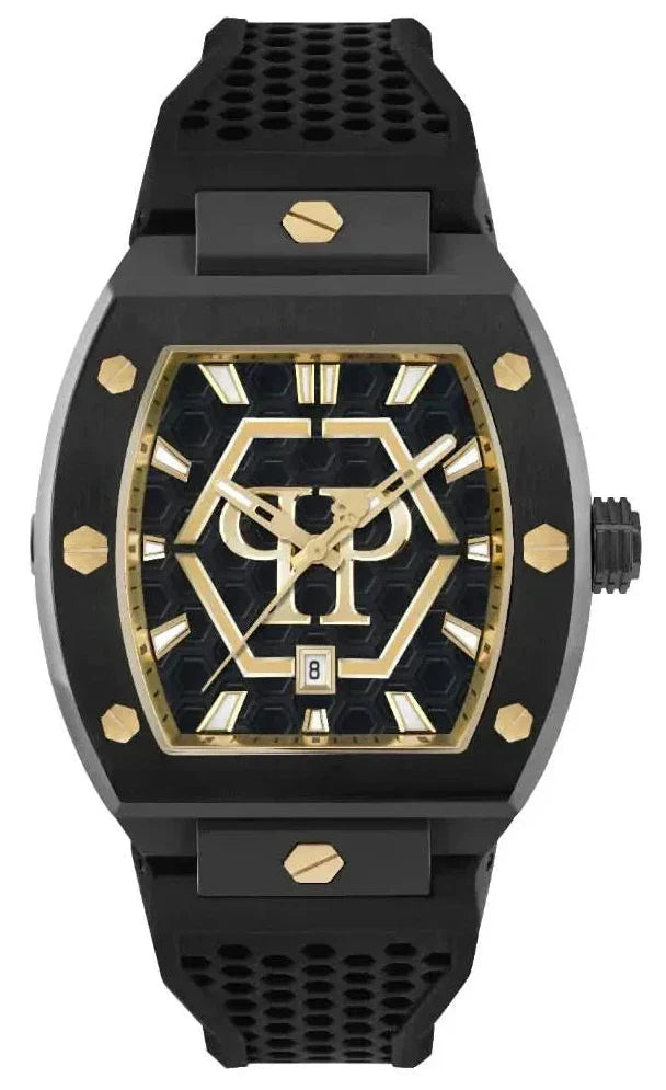 Philipp Plein Hexagon Phantom Black Dial Black Silicone Strap Watch For Men- PWPUA0224