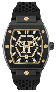 Philipp Plein Hexagon Phantom Black Dial Black Silicone Strap Watch For Men- PWPUA0224