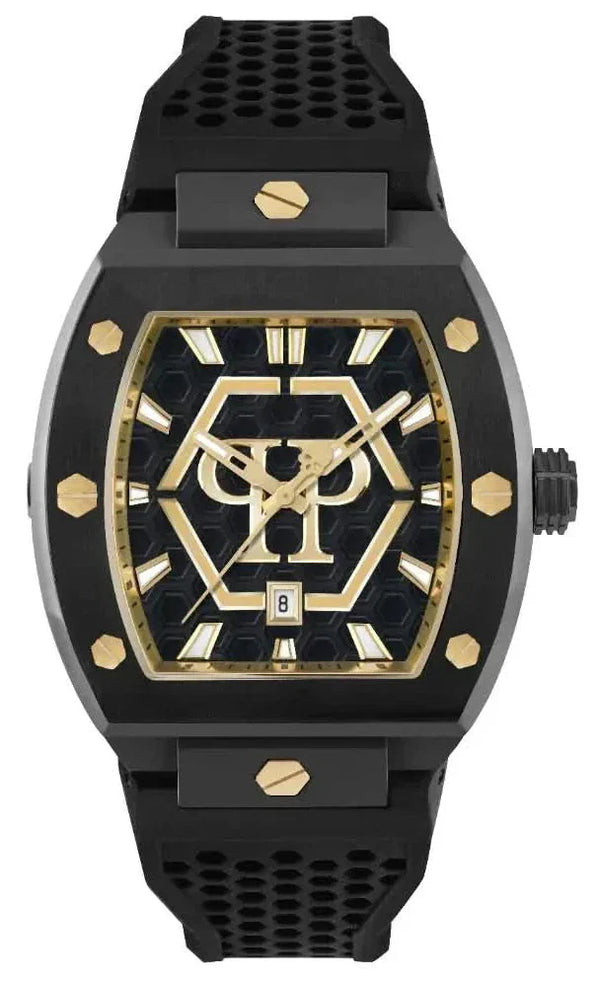 Philipp Plein Hexagon Phantom Black Dial Black Silicone Strap Watch For Men- PWPUA0224