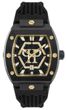 Philipp Plein Hexagon Phantom Black Dial Black Silicone Strap Watch For Men- PWPUA0224