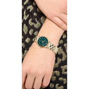 Marc Jacobs Baker Green Dial Gold Steel Strap Watch for Women - MBM3249