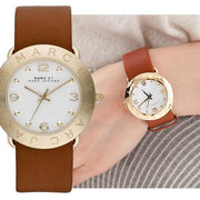 Marc Jacobs Amy White Dial Brown Leather Strap Watch for Women - MBM8574