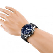 Hugo Boss Rafale Chronograph Blue Dial Black Leather Strap Watch For Men - 1513391