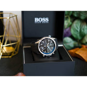 Hugo Boss Globetrotter Chronograph Black Dial Black Silicone Strap Watch for Men - 1513820